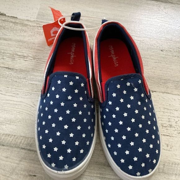 Oomphies red white blue slip on sneakers Size 2 NWT - Picture 4 of 8